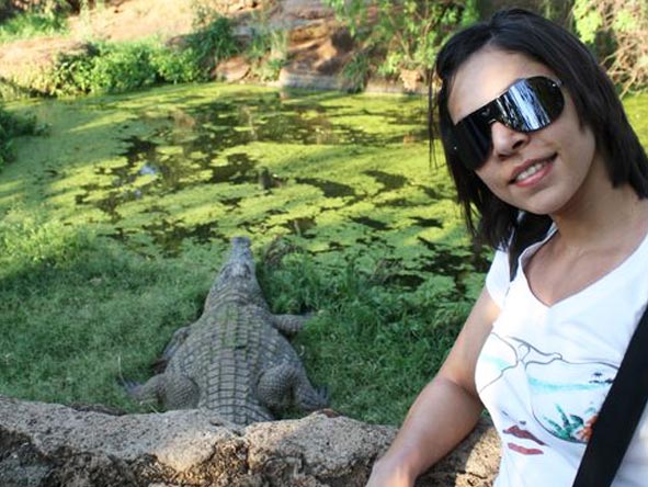 Fatima Davids - visiting the crocodiles at Kamp Kwena, Sun City